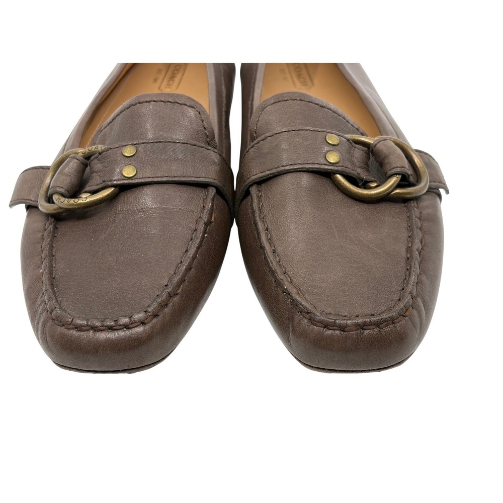 Coach Avril Brown Leather Driving Loafers Brass Buckle Flats Womens Slip On 9B - Picture 5 of 9